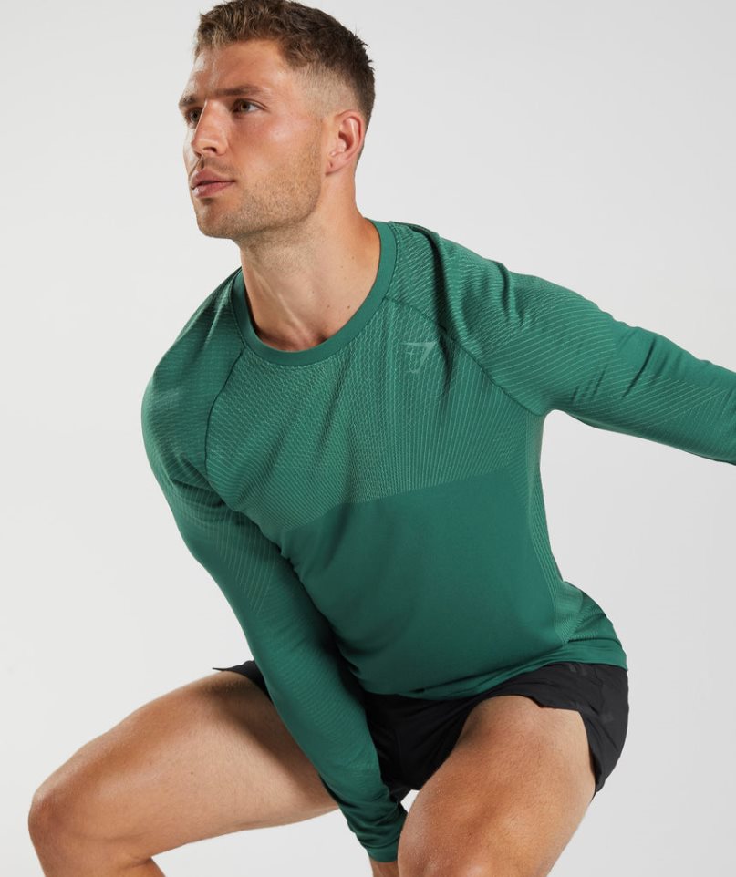 Men's Gymshark Apex Seamless Long Sleeve T-Shirts Green | NZ 6ULPDE